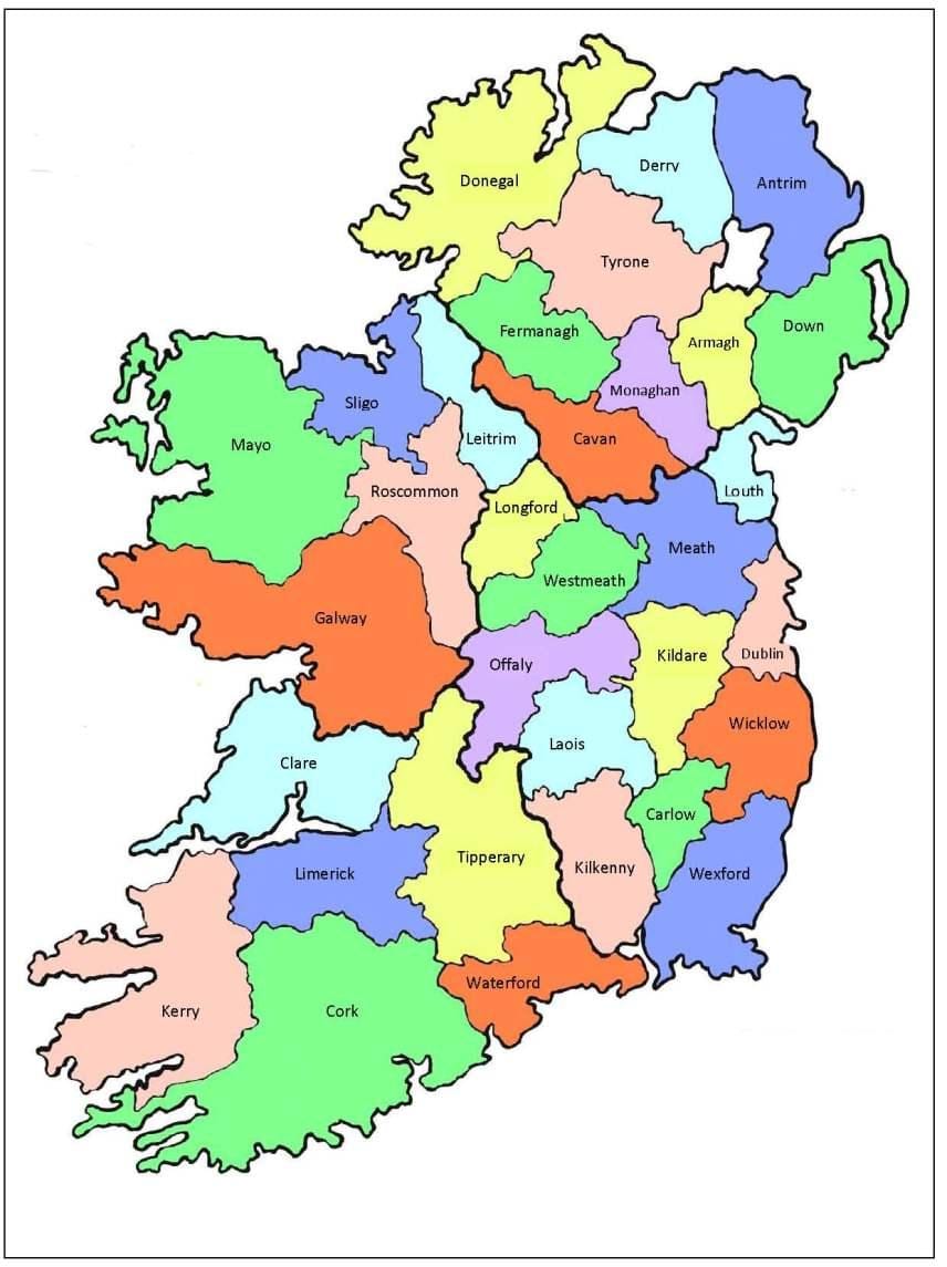 mappa di irlanda 32 contee