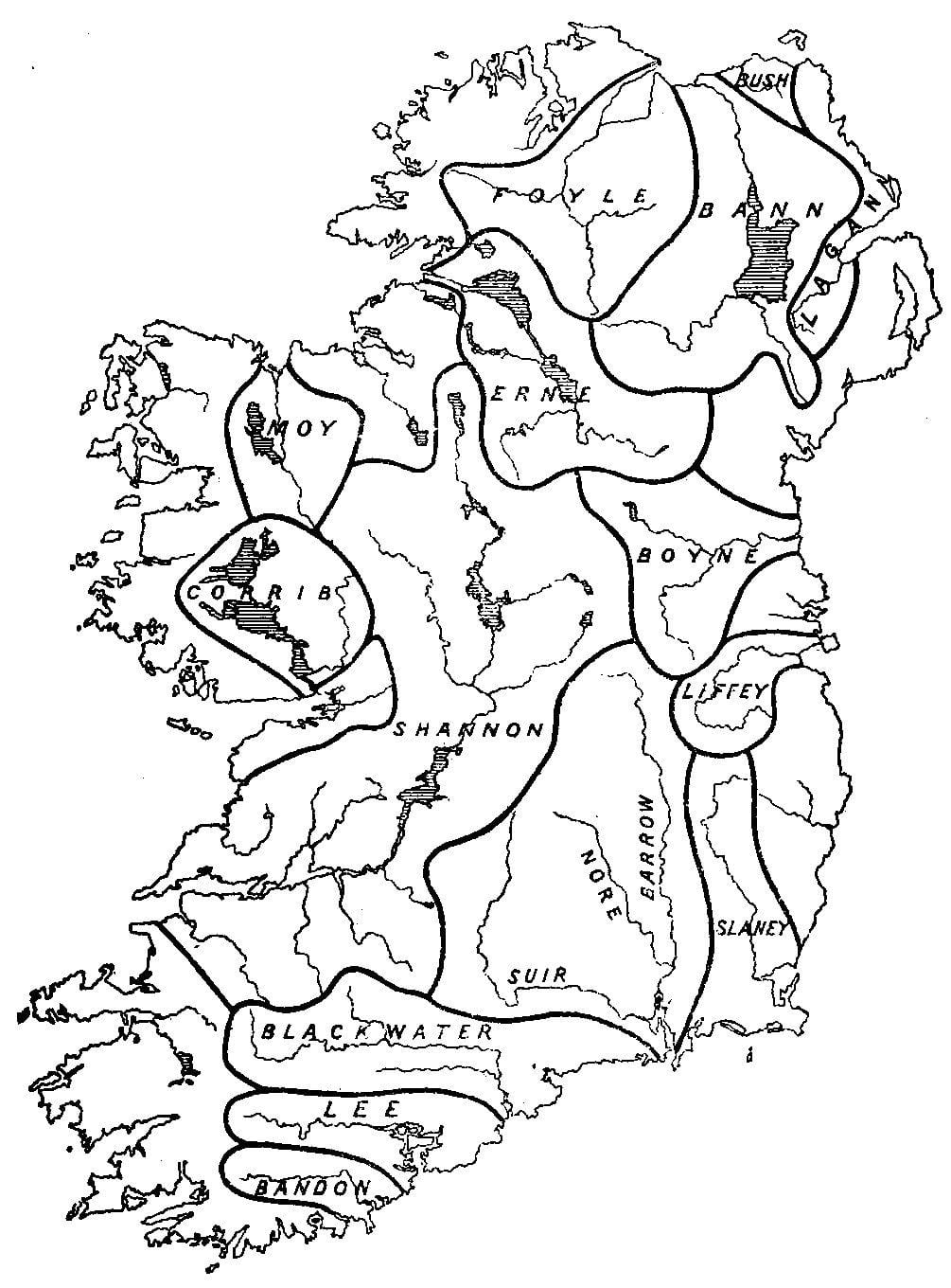 mappa vuota dell'irlanda, con i fiumi e le montagne