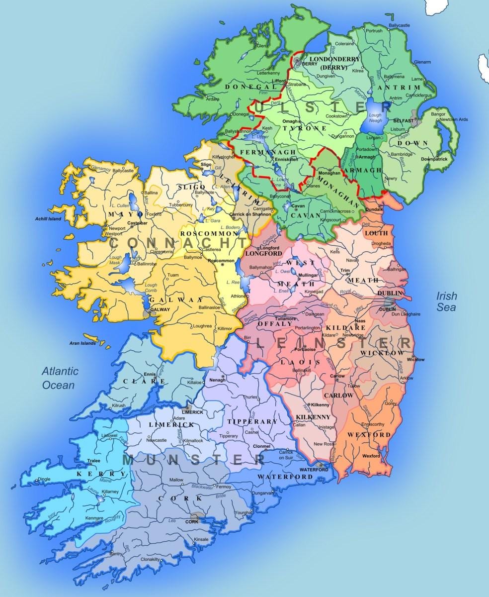 la mappa dei fiumi dell'irlanda mappa per bambini