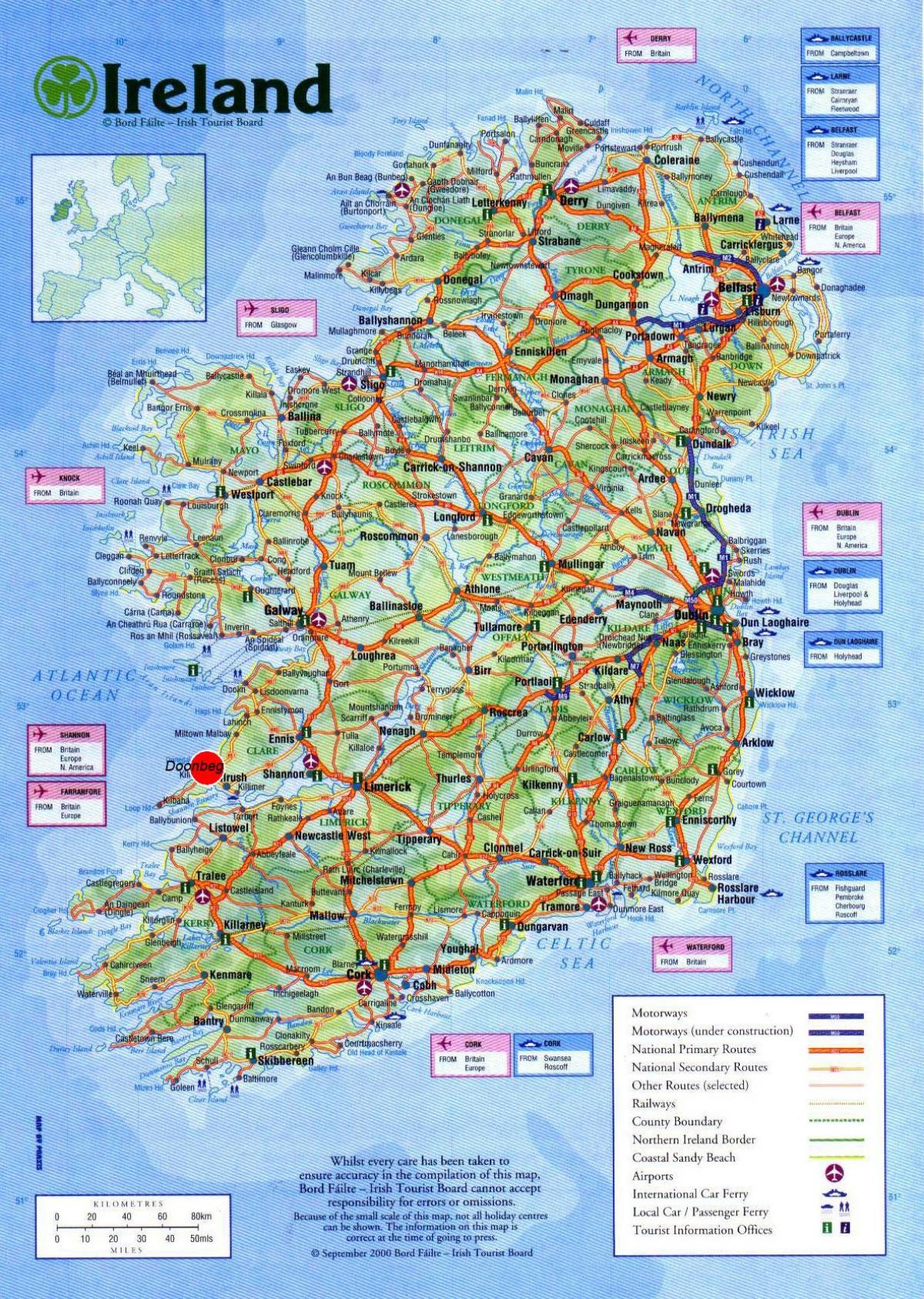 mappa di irlanda mostrando attrazioni turistiche