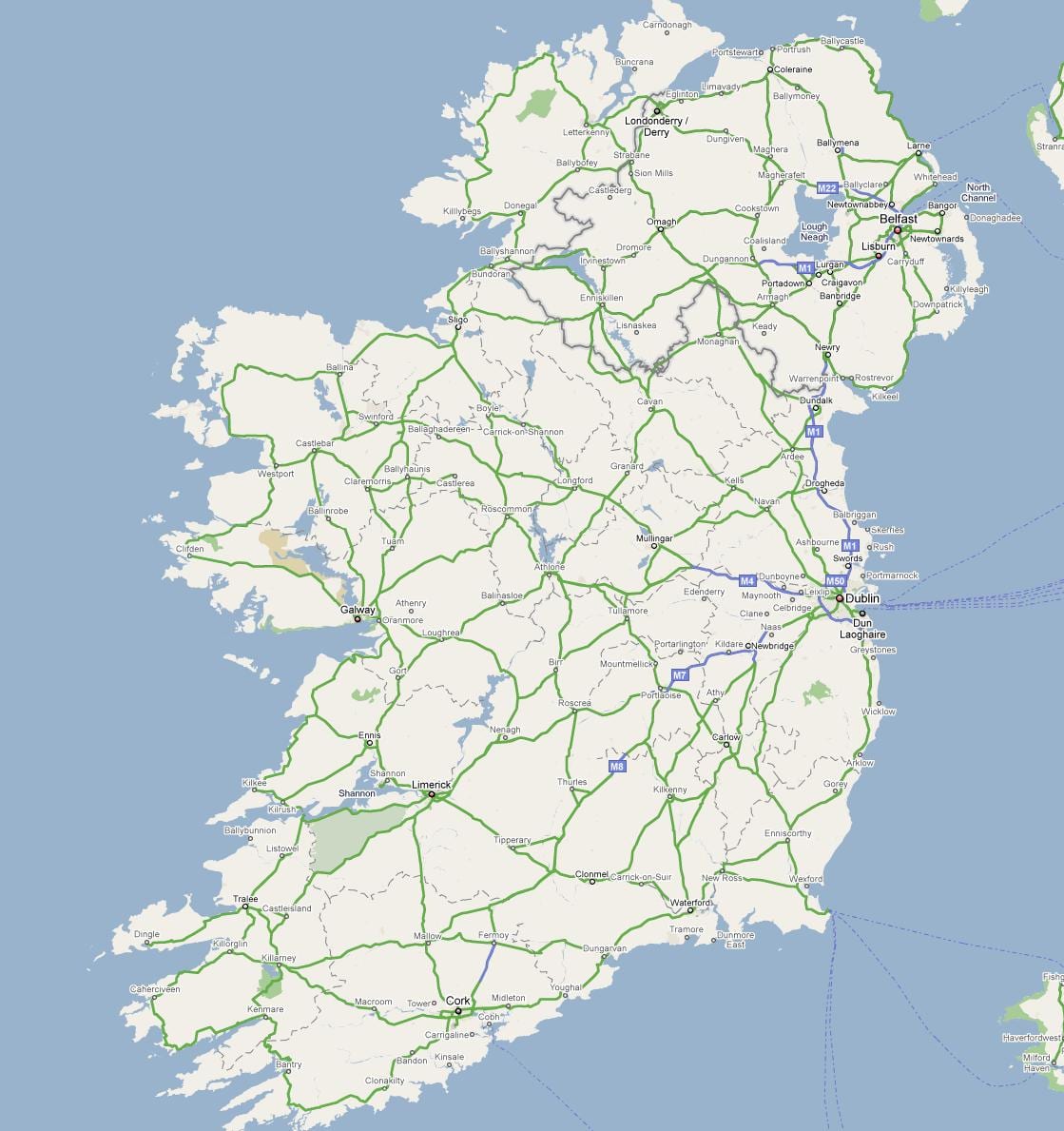mappa di irlanda autostrada