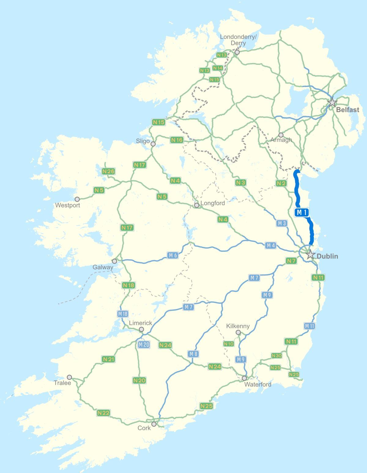 mappa di irlanda autostrada