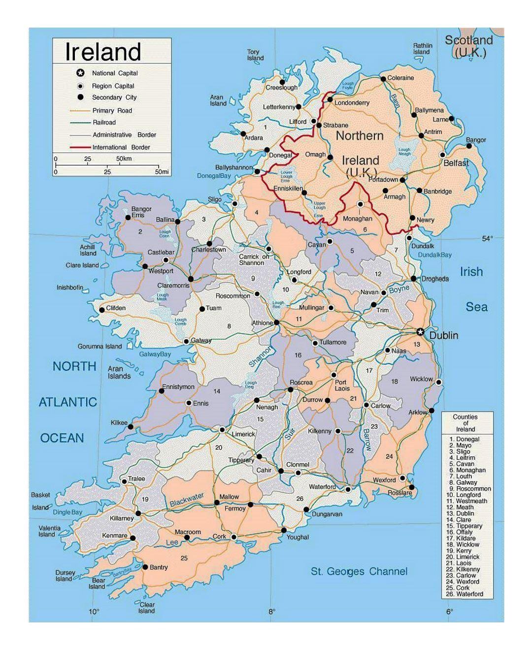 mappa di irlanda con la città