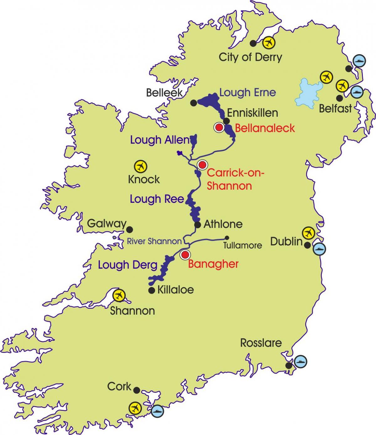 mappa di irlanda fiumi e montagne