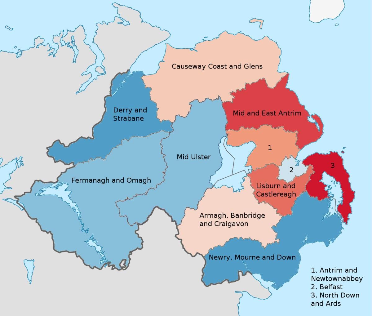 irlanda del nord su una mappa