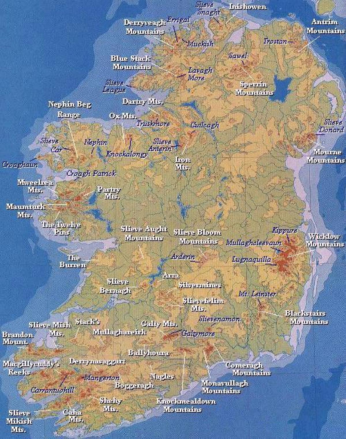 mappa di irlanda montagne 