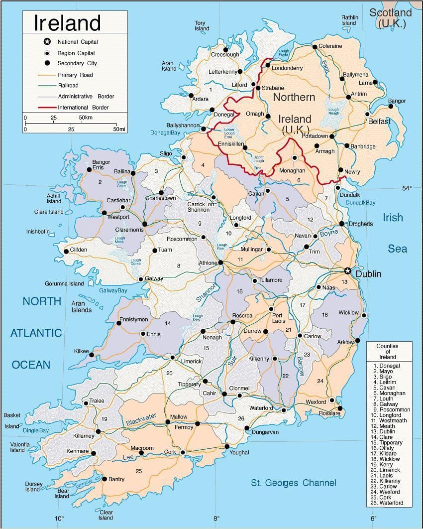 mappa della contea dell'irlanda con la città