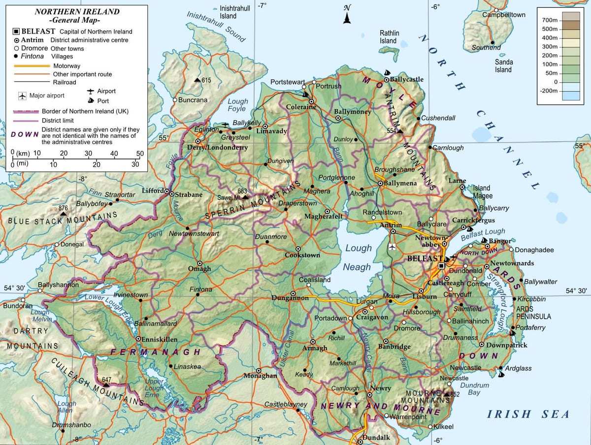 una mappa dell'irlanda del nord
