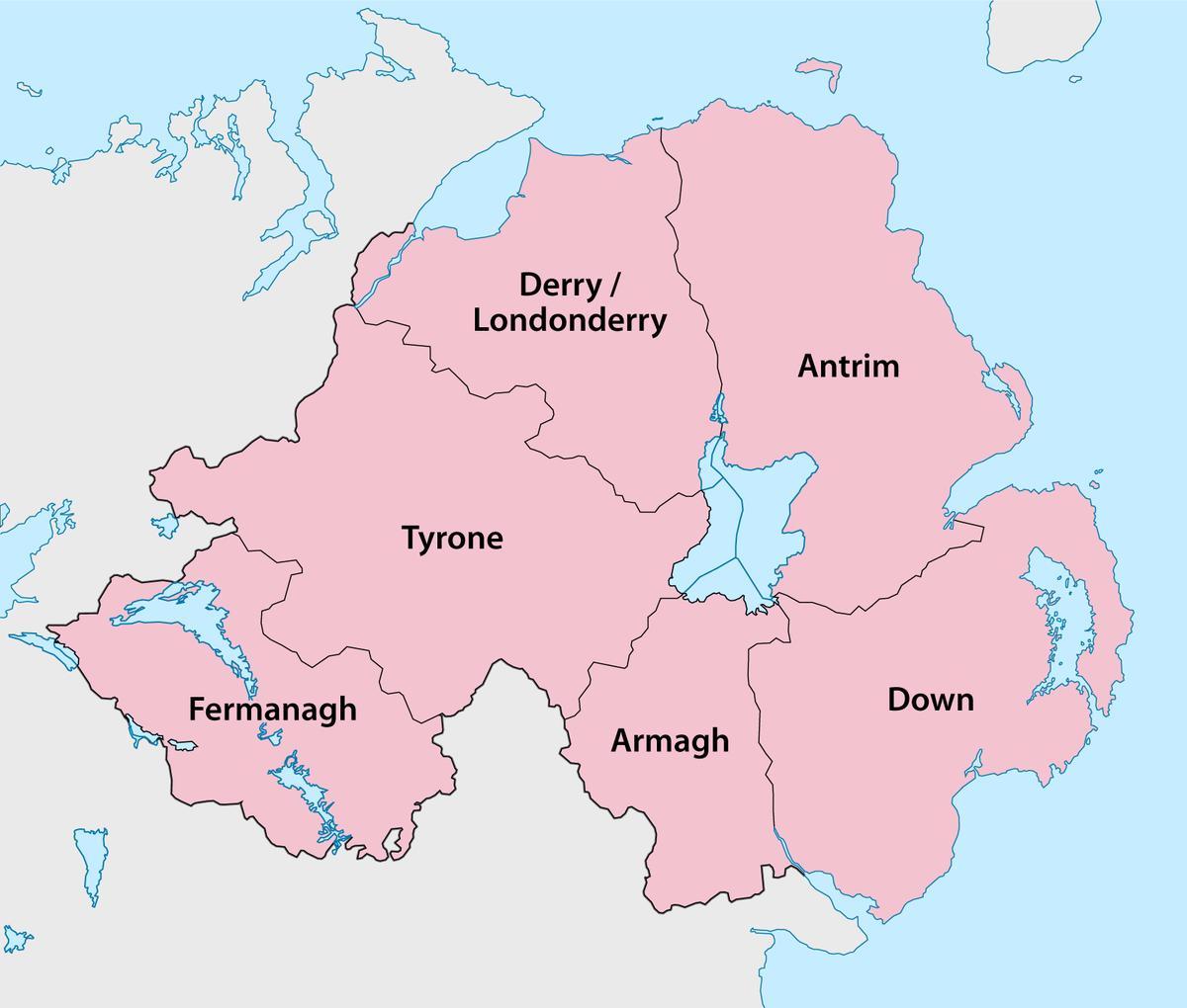 mappa dell'irlanda del nord e province