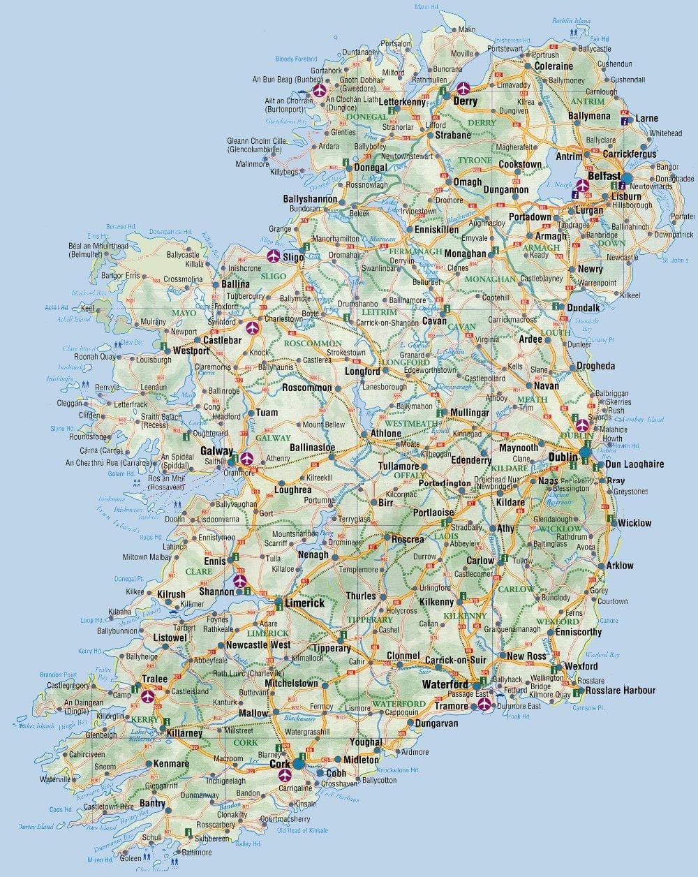 mappa della costa orientale dell'irlanda