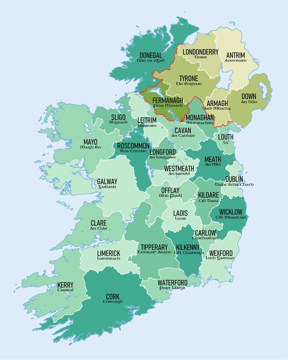 mappa di irlanda e contee