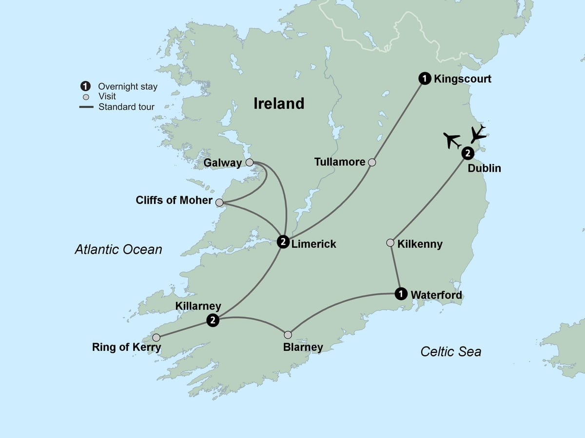 mappa di mappa turistica dell'irlanda del sud
