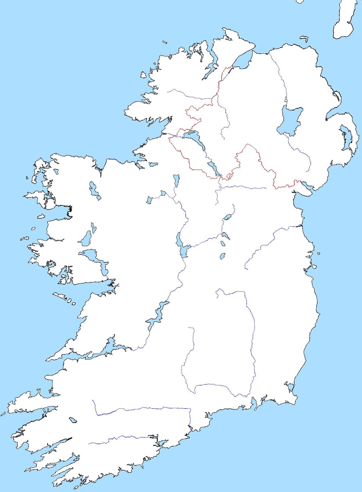 mappa di mappa vuota dell'irlanda, con fiumi