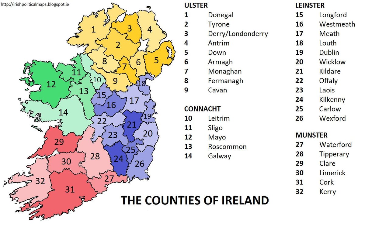 mappa di irlanda che province