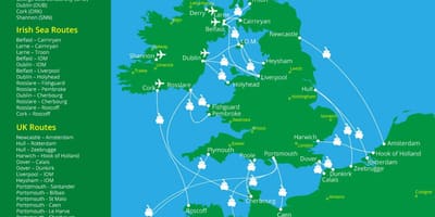 Mappa delle rotte dei traghetti per l'irlanda