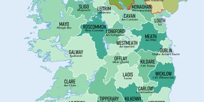 Visualizza la mappa di irlanda e le contee su di esso