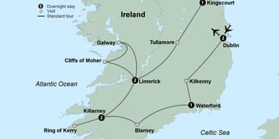 Mappa di mappa turistica dell'irlanda del sud