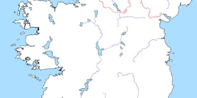 Mappa di mappa vuota dell'irlanda, con fiumi